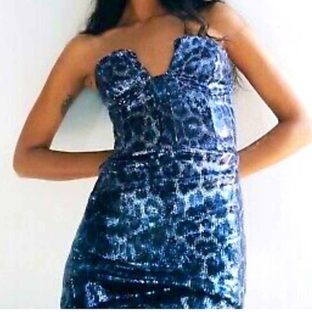 ZARA black/blue sequin animal leopard print sleeveless plunge mini dress, S